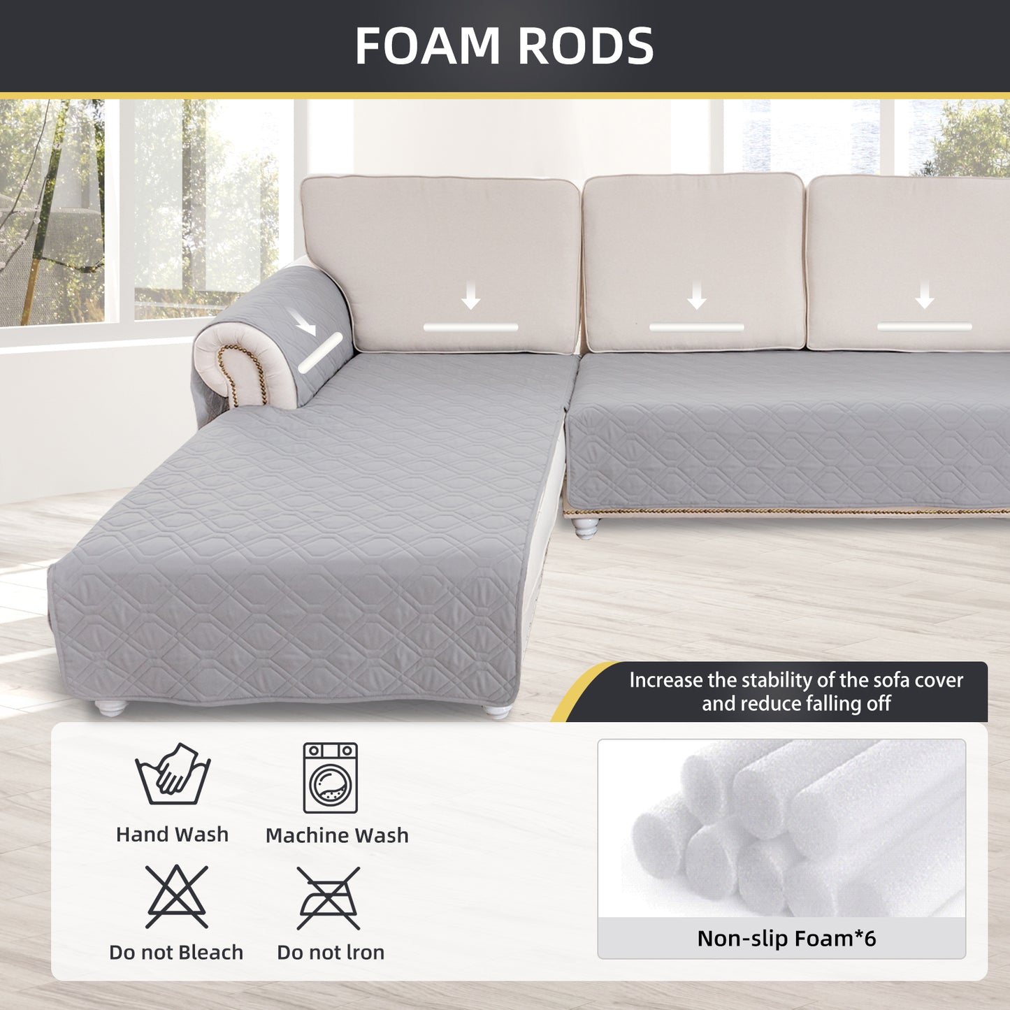 L Shape Sectional Couch Covers 2-Piece 100% Waterproof Pet Couch Covers for Sectional Sofa Washable(Left Chaise + 3 Seat Sofa, Dove)