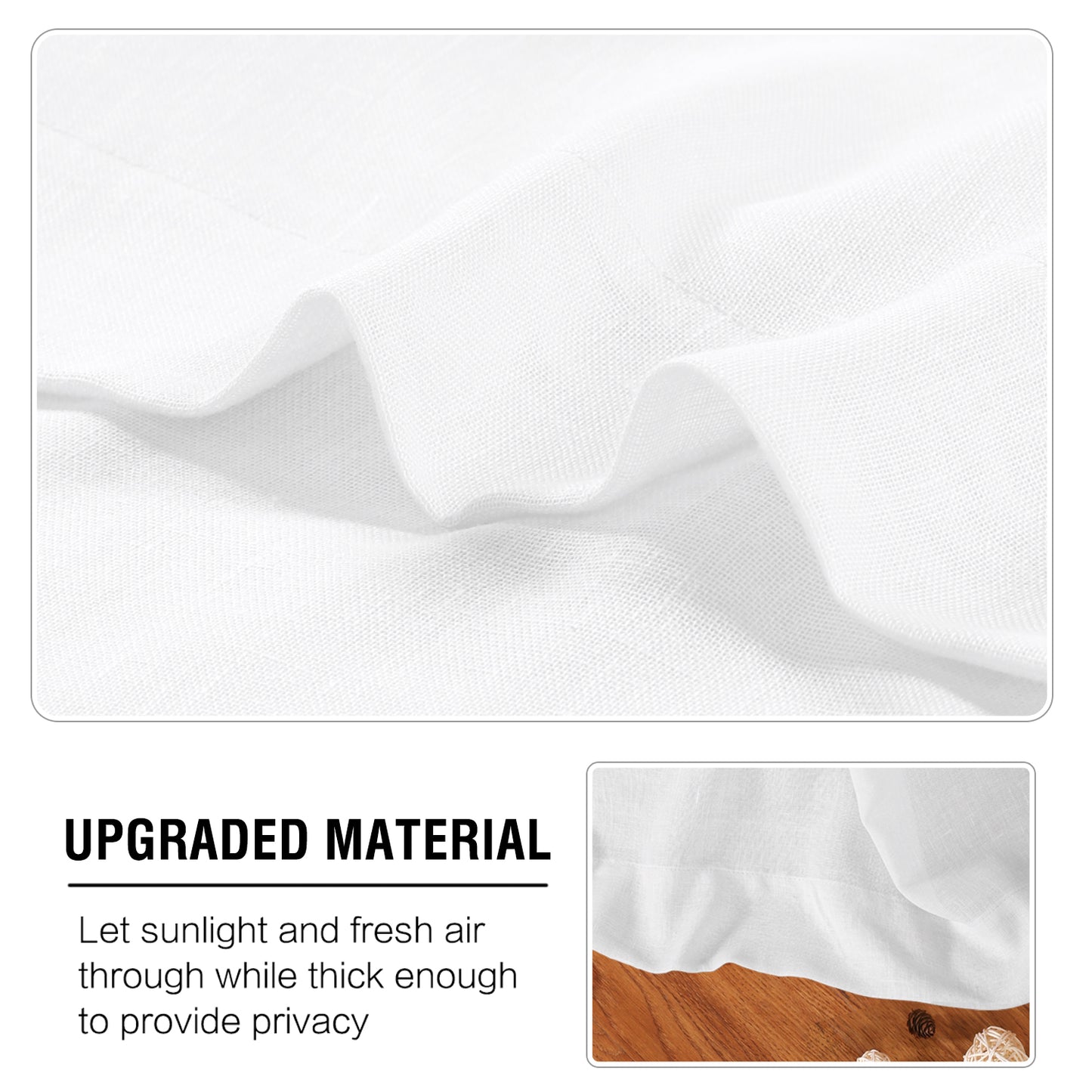 Natural Linen Sheer Curtains 2 Panels, Grommet Semitransparent Semi-Sheer Soft Comfort Privacy Drapes, White