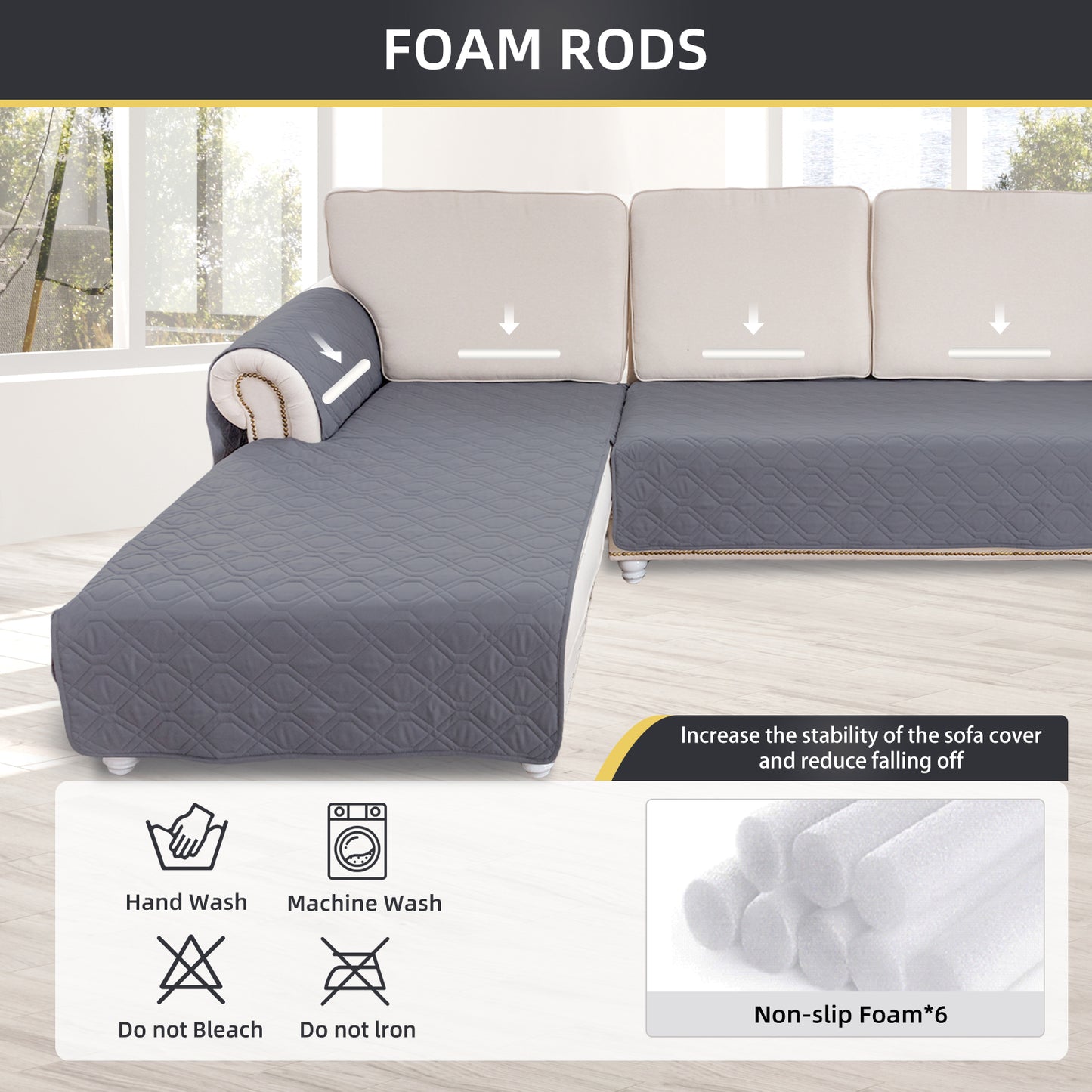 L Shape Sectional Couch Covers 2-Piece 100% Waterproof Pet Couch Covers for Sectional Sofa Washable(Left Chaise + 2/3 Seat Sofa,Grey )