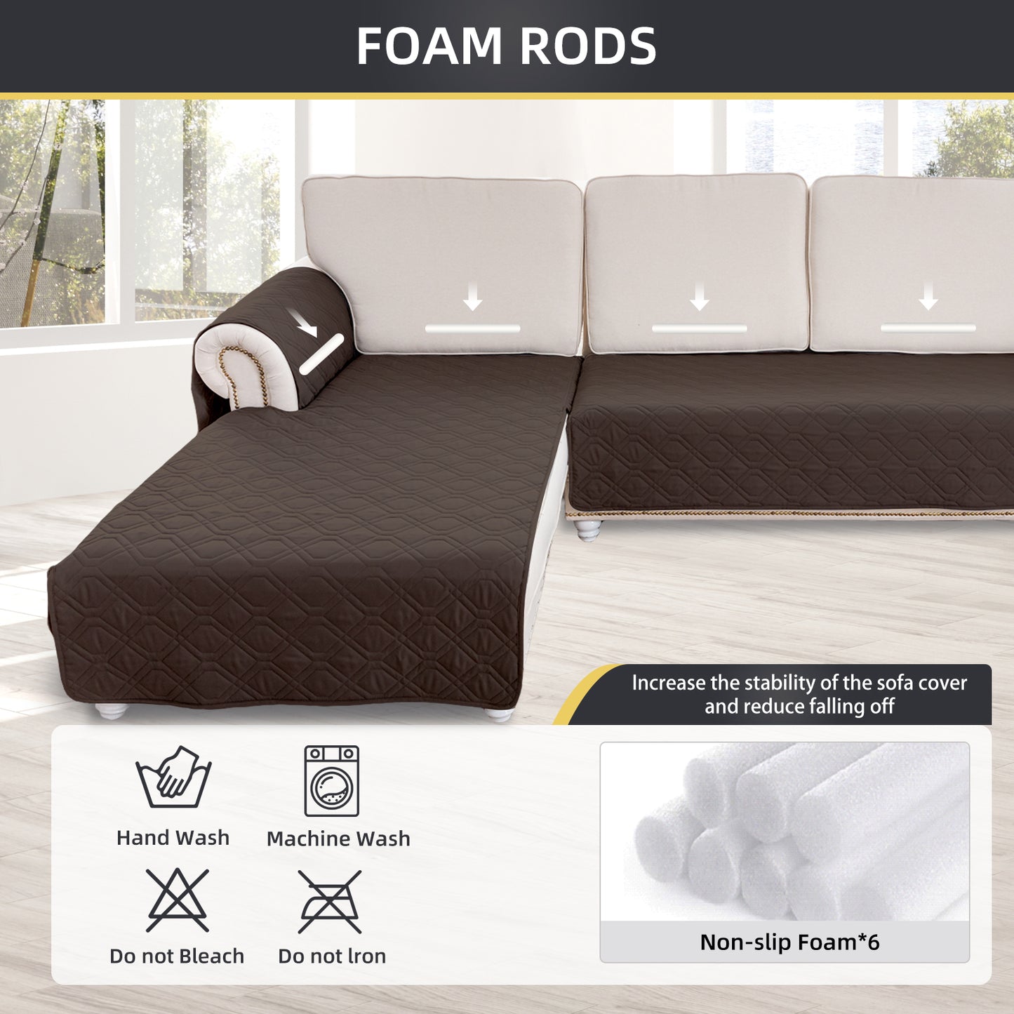 L Shape Sectional Couch Covers 2-Piece 100% Waterproof Pet Couch Covers for Sectional Sofa Washable(Left Chaise + 2/3 Seat Sofa, Chocolate)