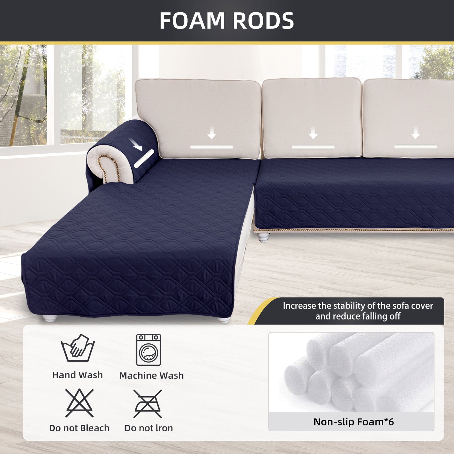 L Shape Sectional Couch Covers 2-Piece 100% Waterproof Pet Couch Covers for Sectional Sofa Washable(Left Chaise + 2/3 Seat Sofa, Navy)