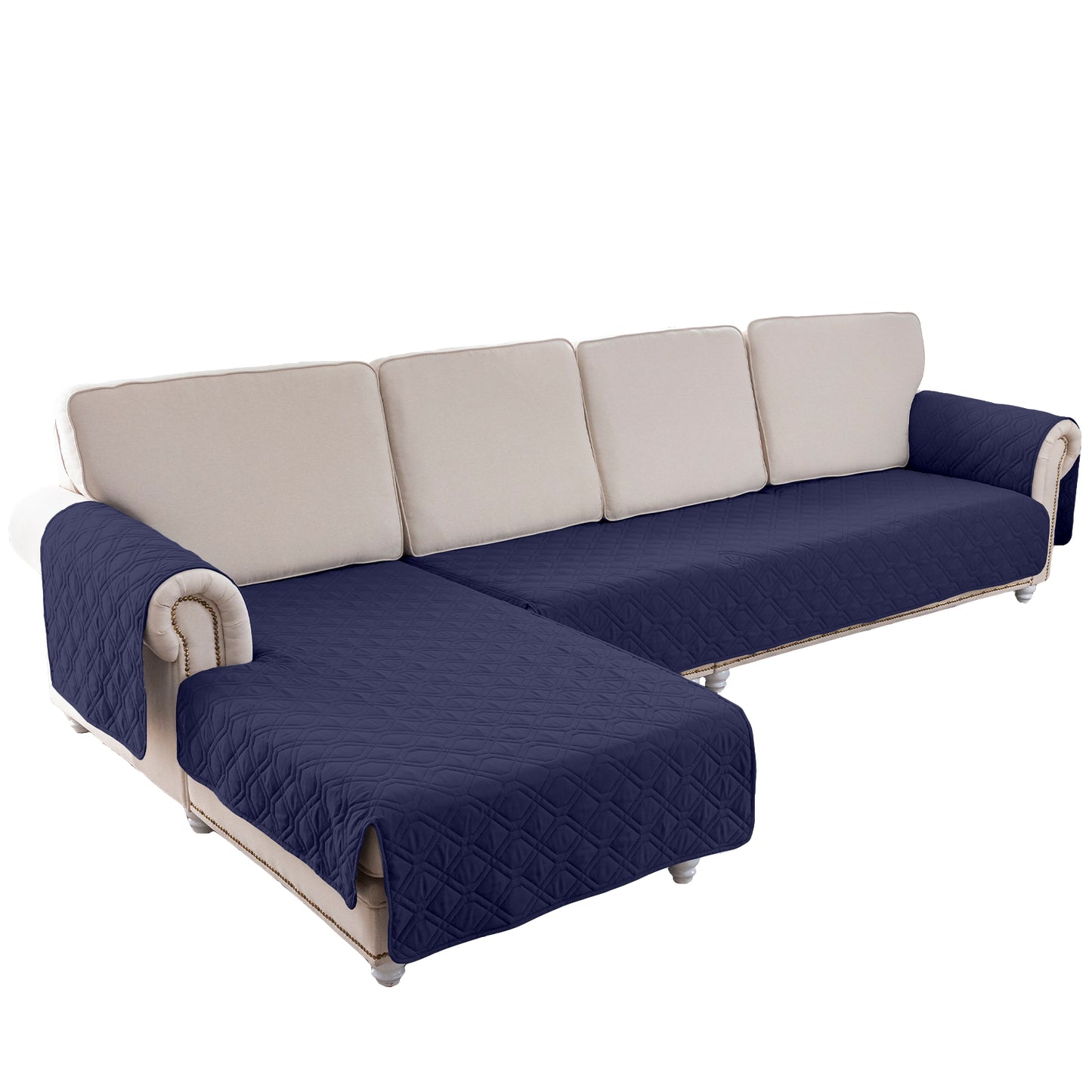 L Shape Sectional Couch Covers 2-Piece 100% Waterproof Pet Couch Covers for Sectional Sofa Washable(Left Chaise + 2/3 Seat Sofa, Navy)