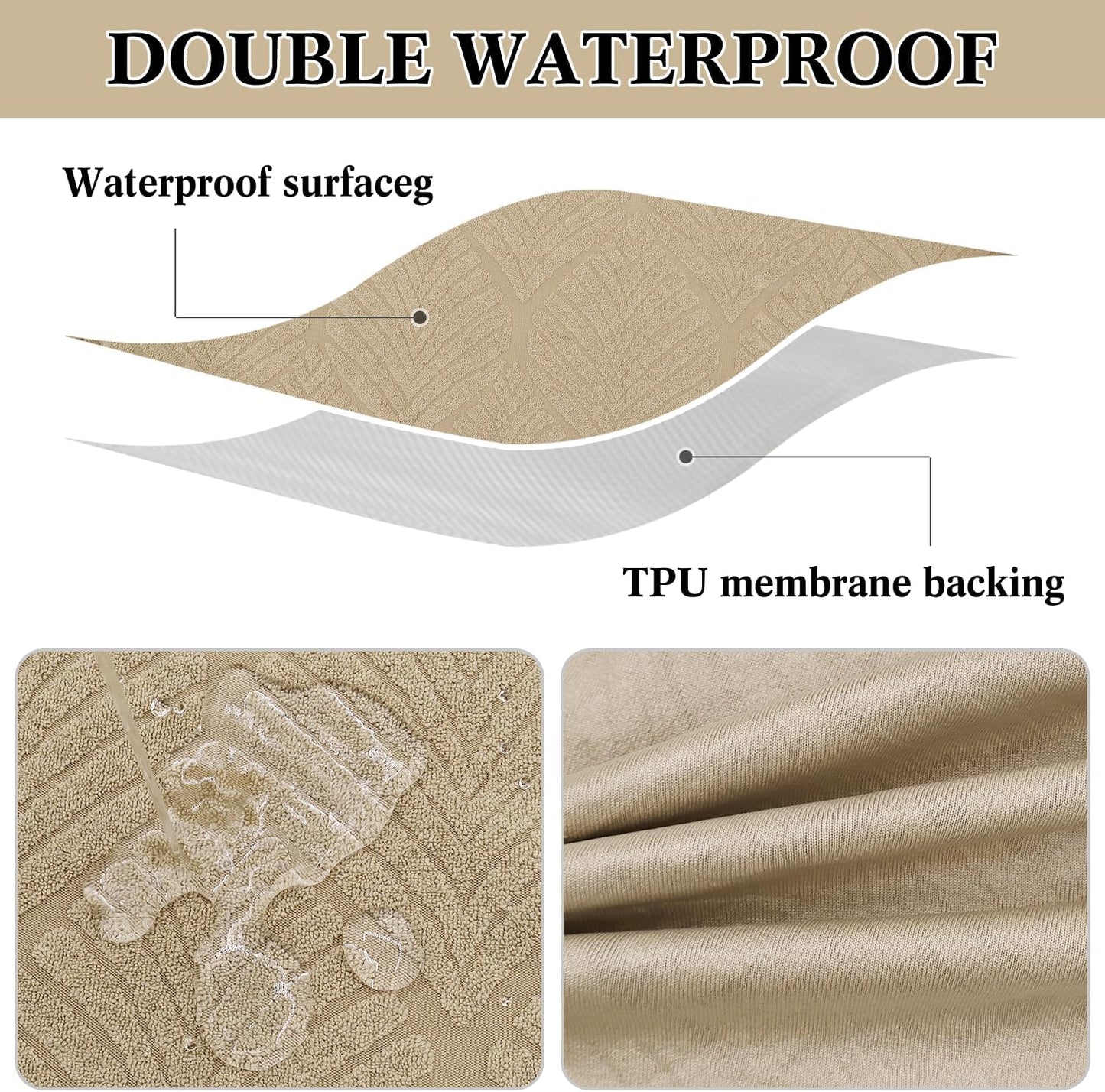 Dining Bench Cover Waterproof, Washable Long Bench Covers Slipcover, Stretch Rectangle Bench Seat Covers for Living Rooms, Bedroom, Kitchen, Piano Bench Cover, Khaki