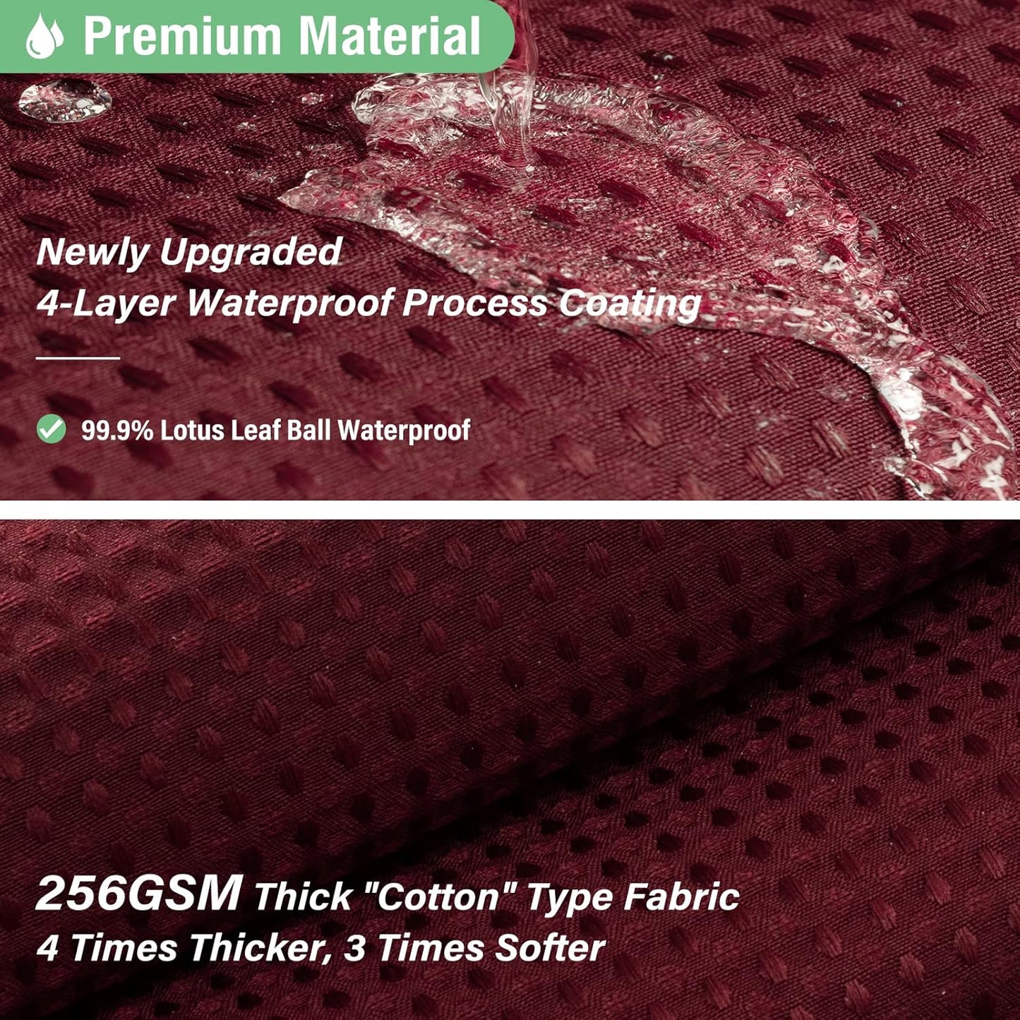 Fabric Shower Curtain - Waffle Weave Weighted Thick Cloth Shower Curtains for Bathroom, Hotel Spa Luxury Bath Curtain Set with 10 Hooks,Burgundy