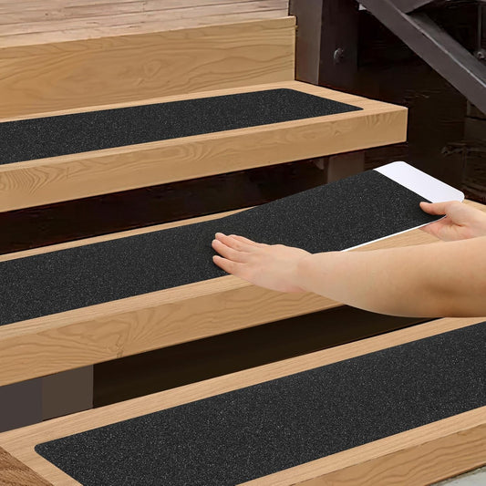 Black Non-Slip Treads for Wooden Steps Indoor Pre-Cut Anti-Slip Strips, Grip Tape Transparent Grips for Wood Stairs, Dogs, Kids and Pets, Waterproof