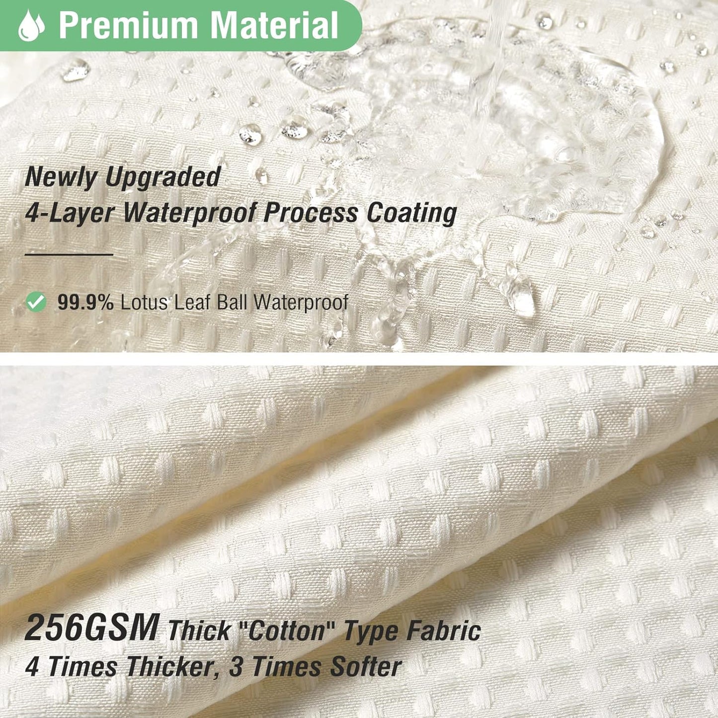 Fabric Shower Curtain - Waffle Weave Weighted Thick Cloth Shower Curtains for Bathroom, Hotel Spa Luxury Bath Curtain Set with 10 Hooks,Ivory