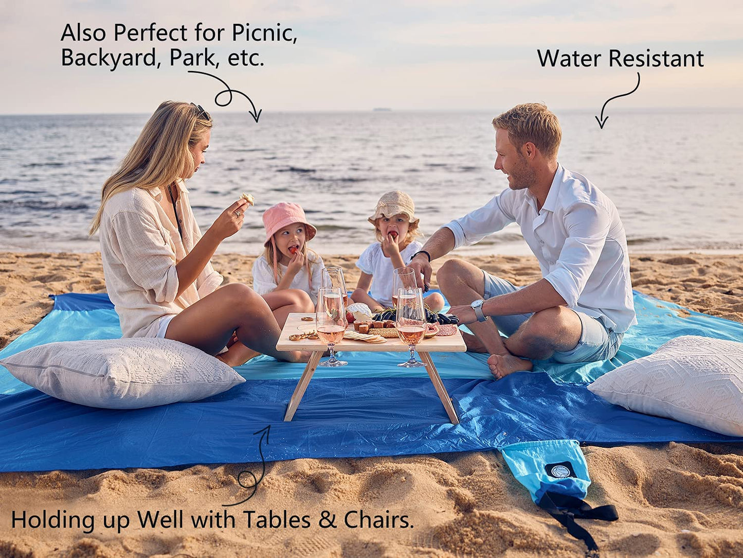 Extra Large Beach Blanket Waterproof Sandproof with 4 Stakes, Easy to Clean, Lightweight ,Fast
