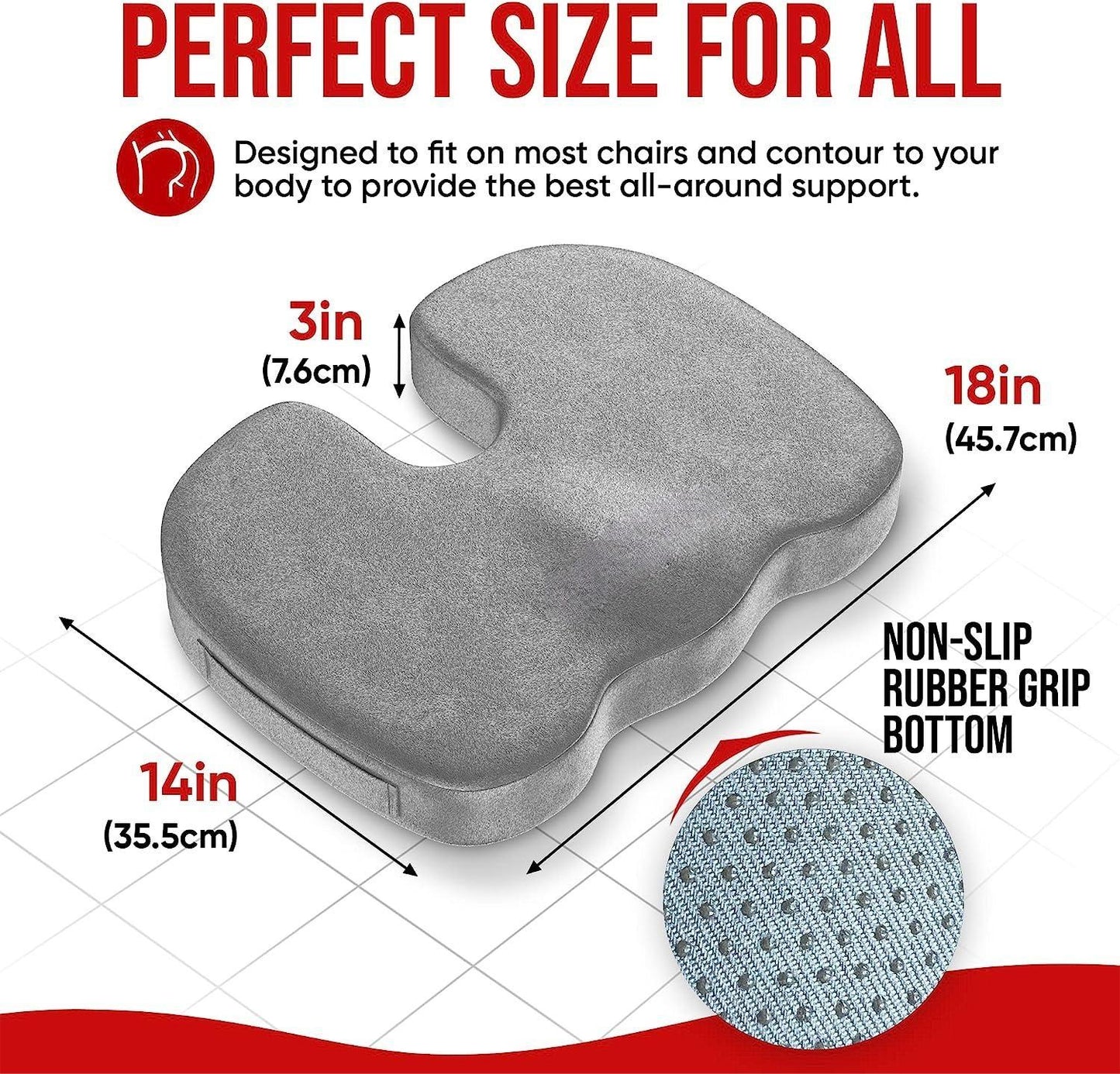 Seat Cushion for Office Chair, Lumbar Support Pillow for Chair, Car Seat Cushion,Washable Coat,Back Support Memory Foam Pillow ,Grey Velour