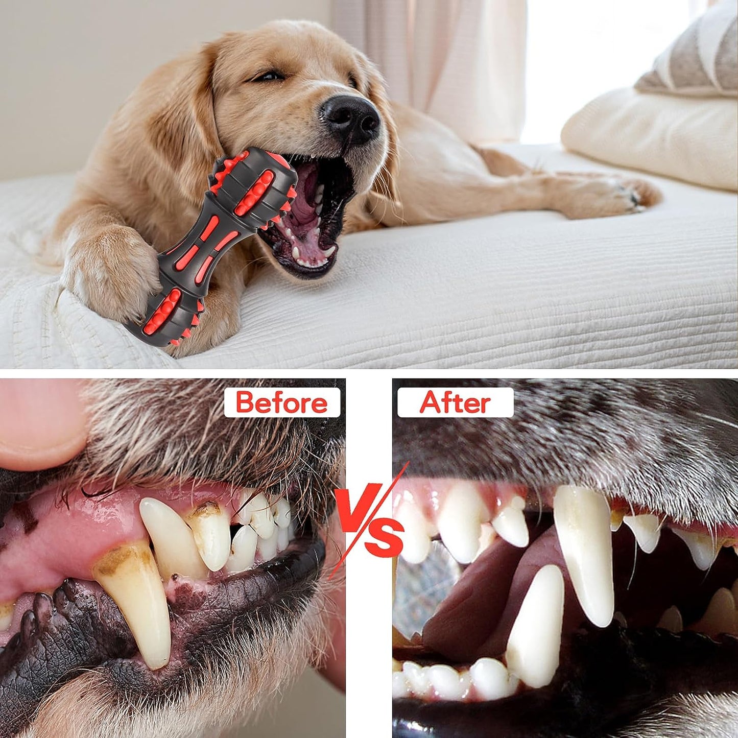 Dog Squeaky Toys, Chew Toys for Aggressive Chewers, Rubber Dog Toy, Durable Squeaky Dog Toys for Large Medium Small Dogs,Red&Black