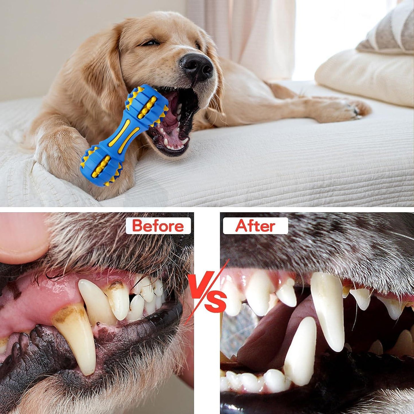 Dog Squeaky Toys, Chew Toys for Aggressive Chewers, Rubber Dog Toy, Durable Squeaky Dog Toys for Large Medium Small Dogs,Blue&Yellow