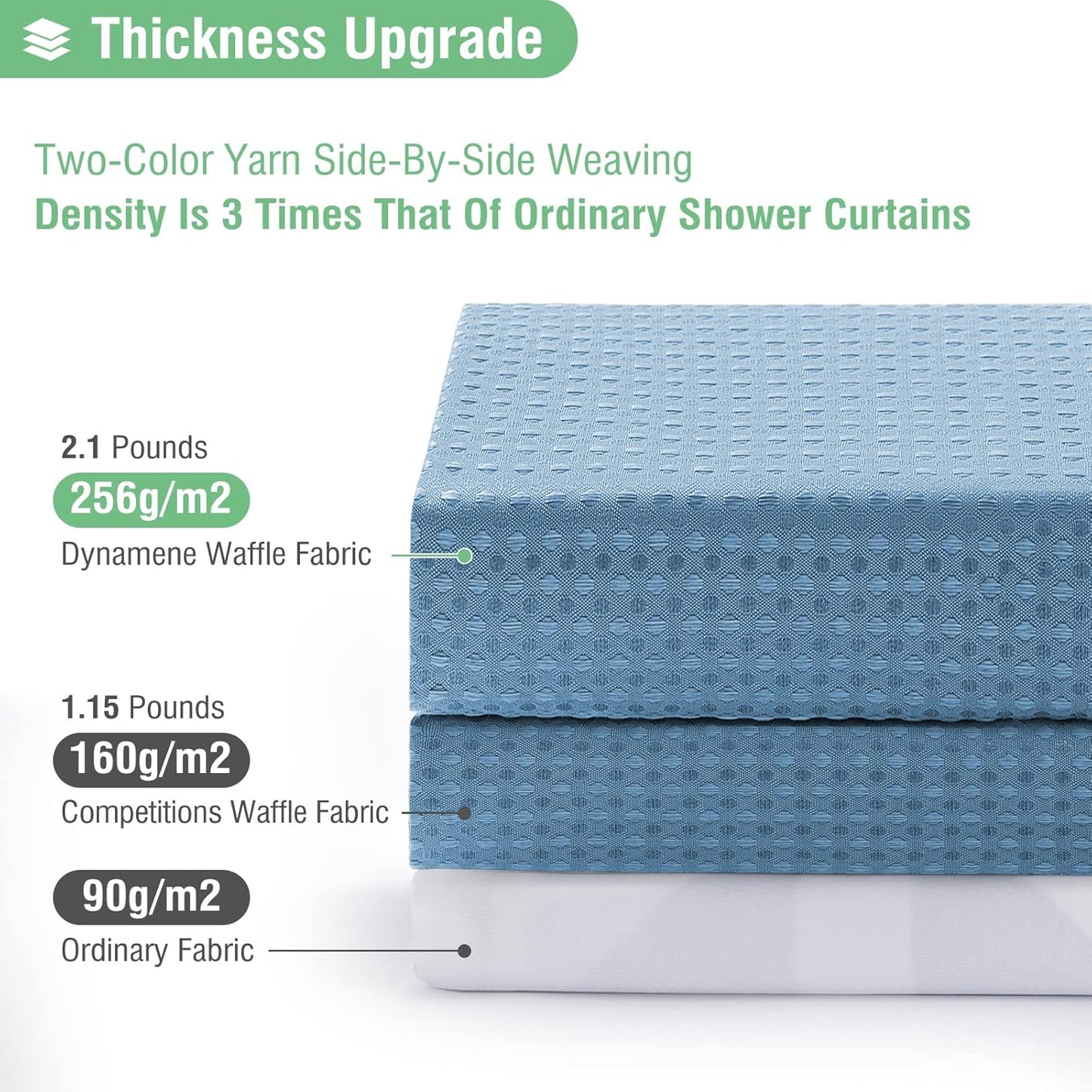 Fabric Shower Curtain - Waffle Weave Weighted Thick Cloth Shower Curtains for Bathroom, Hotel Spa Luxury Bath Curtain Set with 10 Hooks,Moonlight Blue