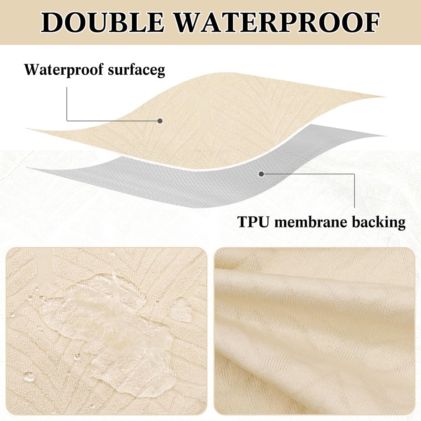 Dining Bench Cover Waterproof, Washable Long Bench Covers Slipcover, Stretch Rectangle Bench Seat Covers for Living Rooms, Bedroom, Kitchen, Piano Bench Cover, Beige