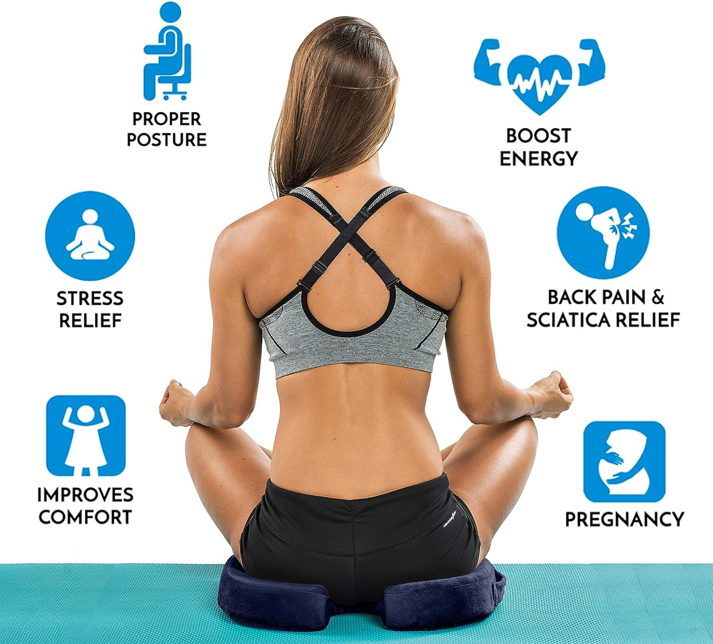 Memory Foam Gel Seat Cushion for Office Chair, Comfort Car Chair Cushion, Desk Seat Cushion for Tailbone Sciatica Pain Relief, Ergonomic Seat Pad,Blue
