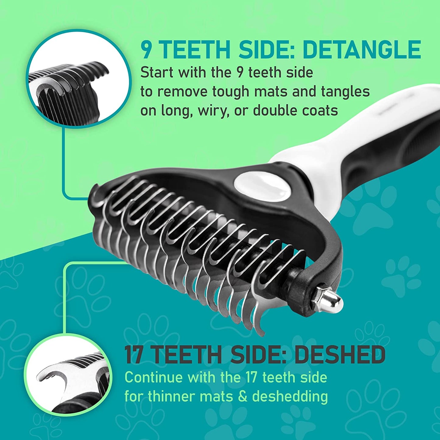 Pet Grooming Brush - Double Sided Shedding and Dematting Undercoat Rake Comb for Dogs and Cats,Extra Wide, White