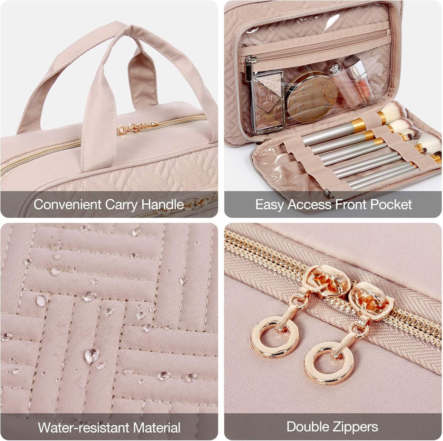 Toiletry Bag Hanging Travel Makeup Organizer, Transparent Cosmetic Bag Makeup Bag for Full Sized Toiletries,Deep Pink
