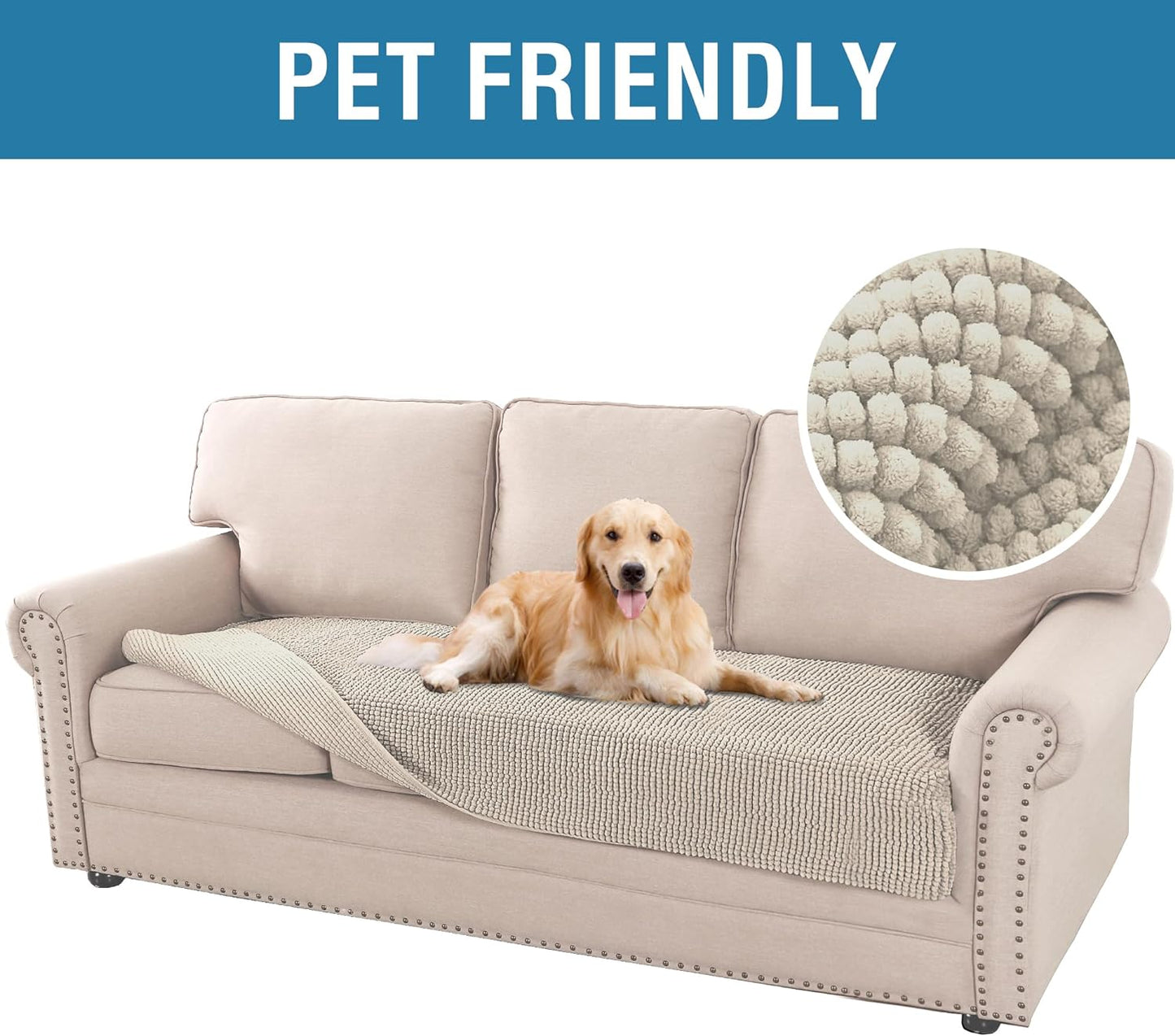 Plush Chenille Dog Bed Cover Thick Soft Sofa Cover for Cushion Couch Anti Slip Couch Cover Water Resistant Furniture Protector for Dog, Pet, Cat,Fossil