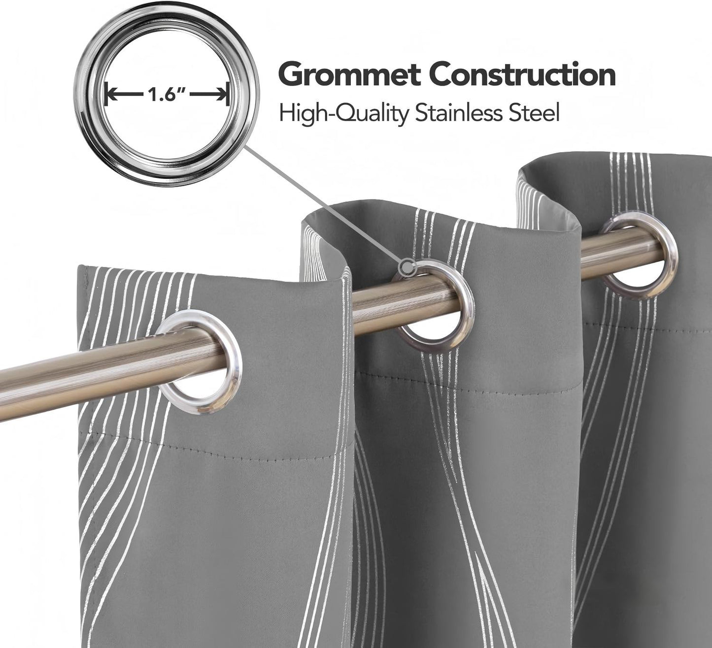 Silver Wave Print Blackout Curtains - Thermal Insulated & Noise‑Reducing Grommet Drapes for Bedroom & Living Room,  2 Panels ,Dove