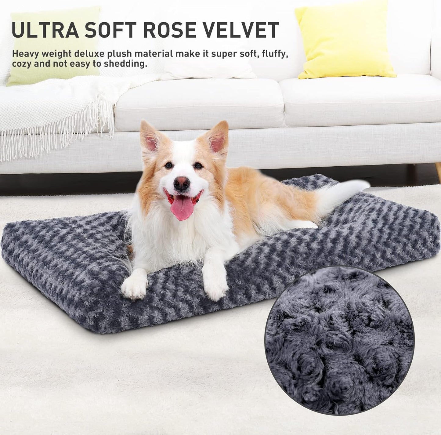 Washable Dog Bed Deluxe Plush Dog Crate Beds Comfy Kennel Pad Anti-Slip Pet Sleeping Mat for Large, Jumbo, Medium, Small Dogs Breeds,Cats,Dark Grey
