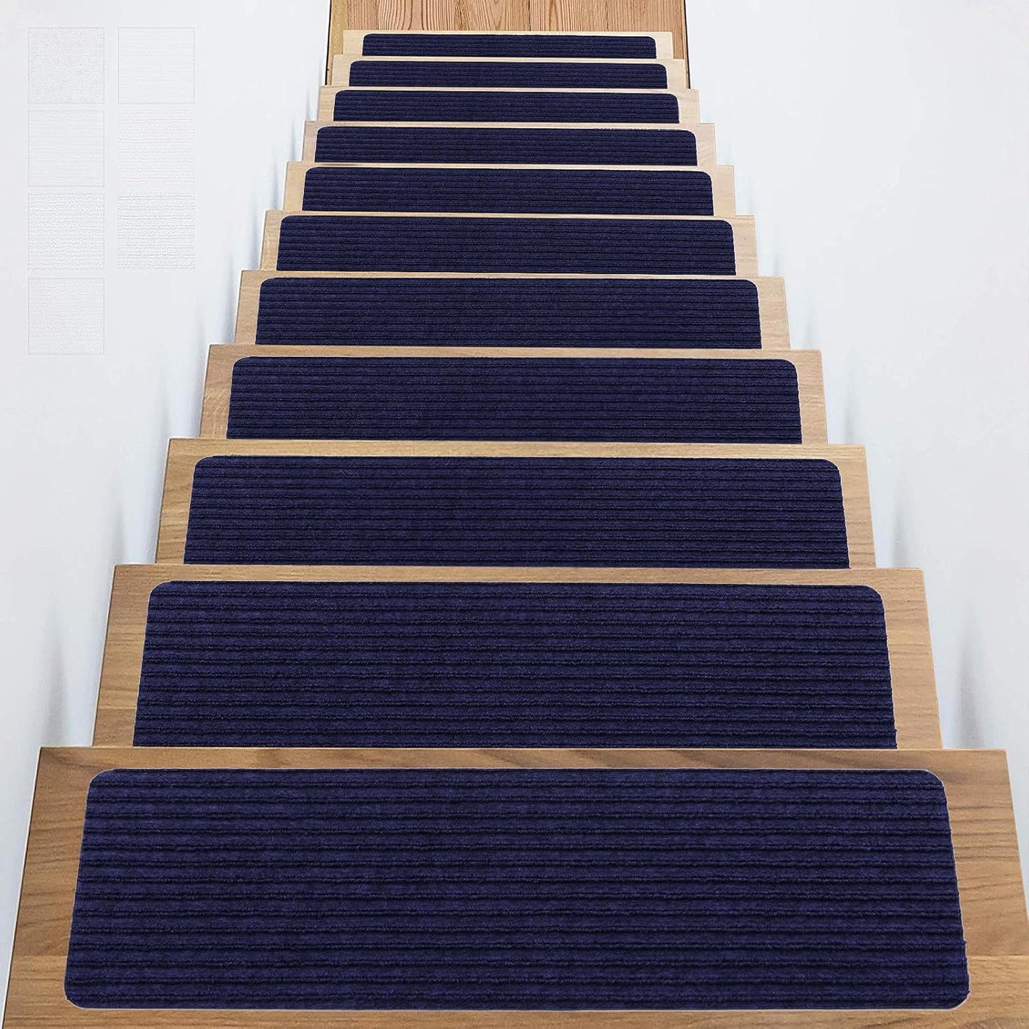 Stair Treads Carpet Non-Slip Indoor Stair Runners for Wooden Steps, Stair Rugs for Kids and Dogs, Set of 15, 8" X 30", Navy