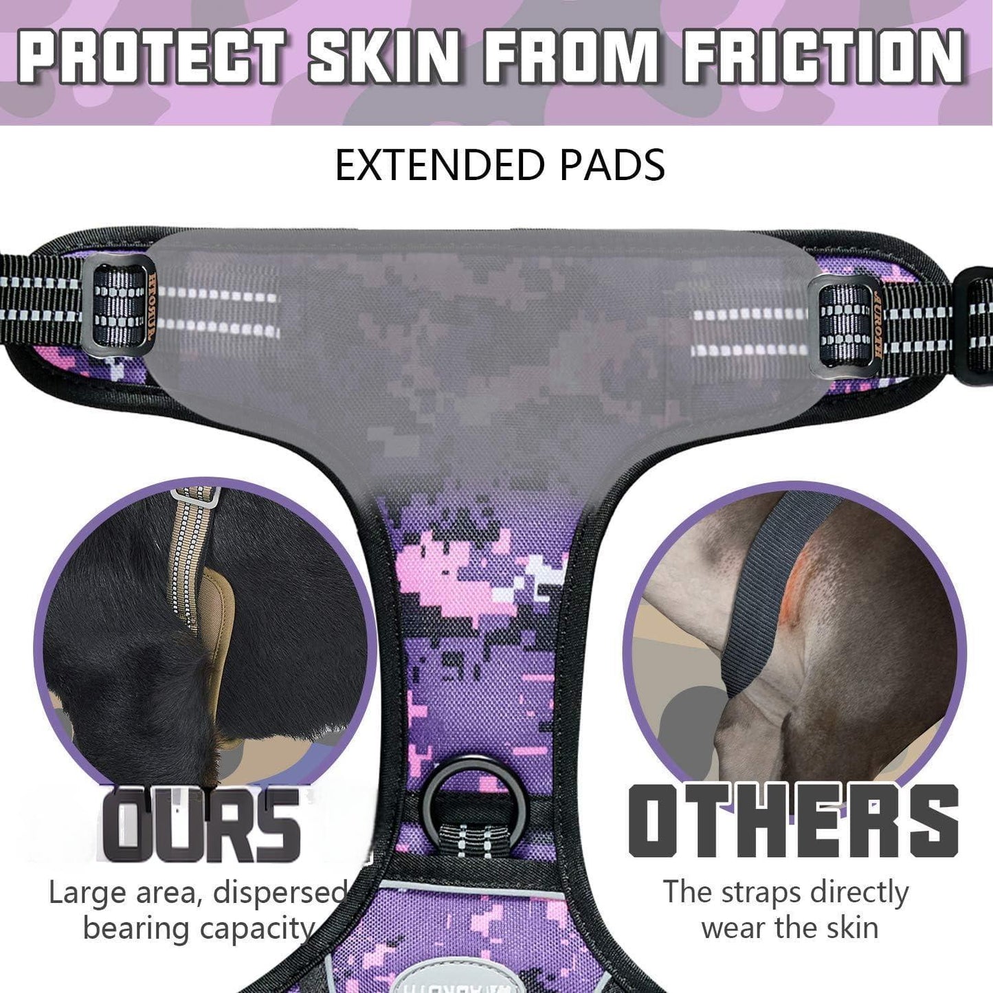   Tactical Dog Harness for Large, Heavy Duty Pet Harness with Handle, No-Pull Service Vest , Adjustable for Training Hunting Walking,Purple Camo
