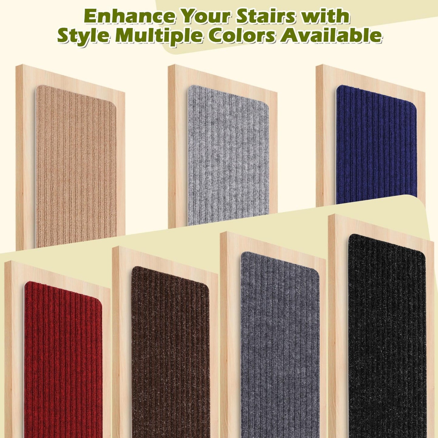 Stair Treads Carpet Non-Slip Indoor Stair Runners for Wooden Steps, Stair Rugs for Kids and Dogs, Set of 15, 8" X 30", Light Grey