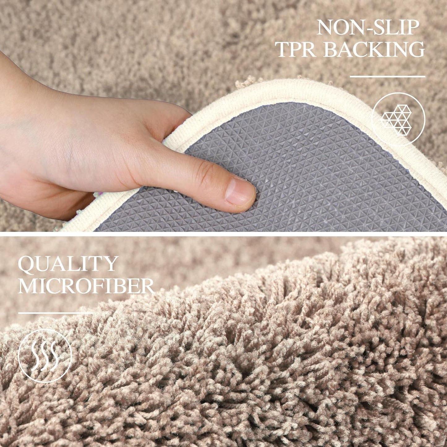 Bath Rug for Bathroom Non Slip Bathroom Mat Water Absorbent Soft Microfiber Shaggy Bathroom Rug Machine Washable Bath Mat,Beige