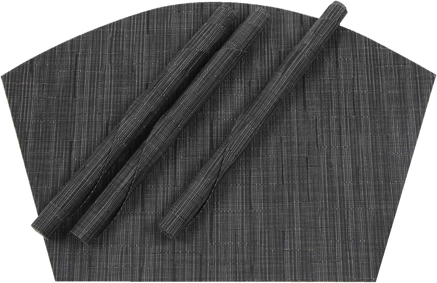 Round Table Placemats Set Wedge Shaped Place Mat with Centerpiece Round Mat Heat Resistant Table Mats Washable, Black Grey