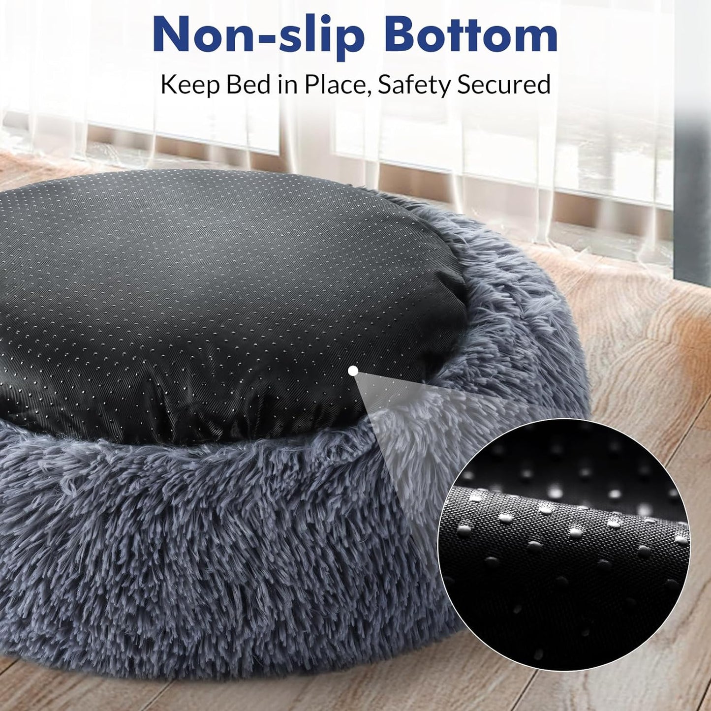 Anti Anxiety Round Fluffy Plush Faux Fur Warm Washable Dog Bed & Cat Bed, Original Bed for Small Medium Large Pets,Dark Grey