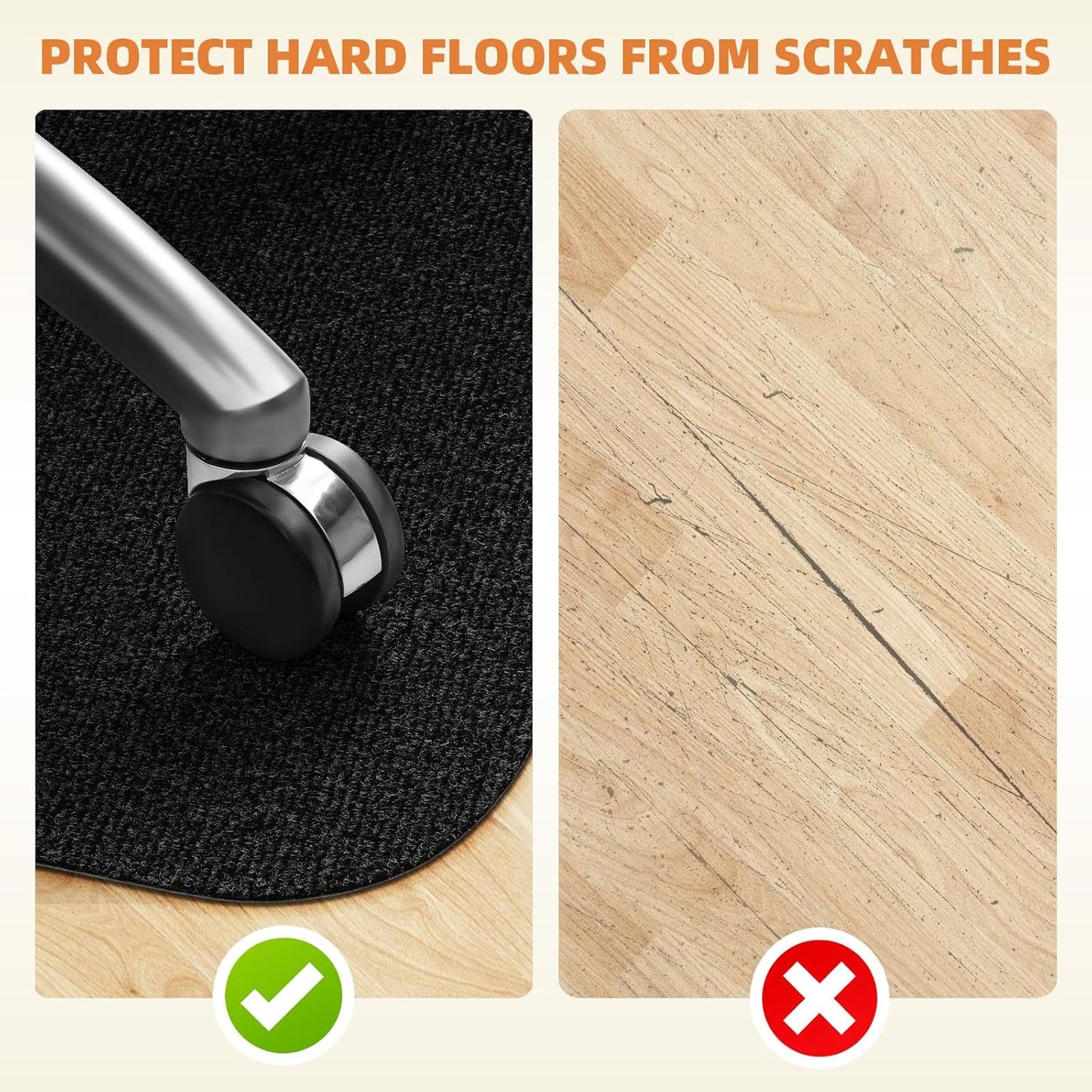 Office Chair Mat for Hardwood and Tile Floor, Computer Desk Chair Mats, Anti-Slip Mat for Rolling Chair, Large Floor Protector for Home Office, Black