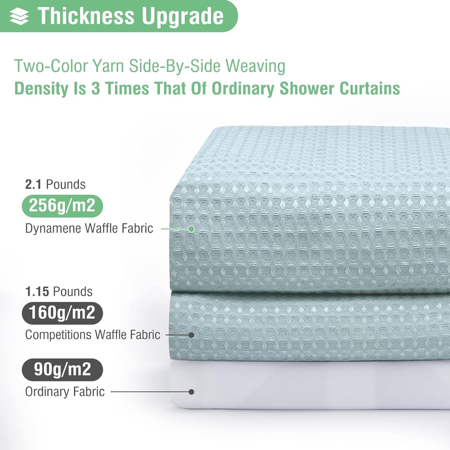 Fabric Shower Curtain - Waffle Weave Weighted Thick Cloth Shower Curtains for Bathroom, Hotel Spa Luxury Bath Curtain Set with 10 Hooks,Fog Blue