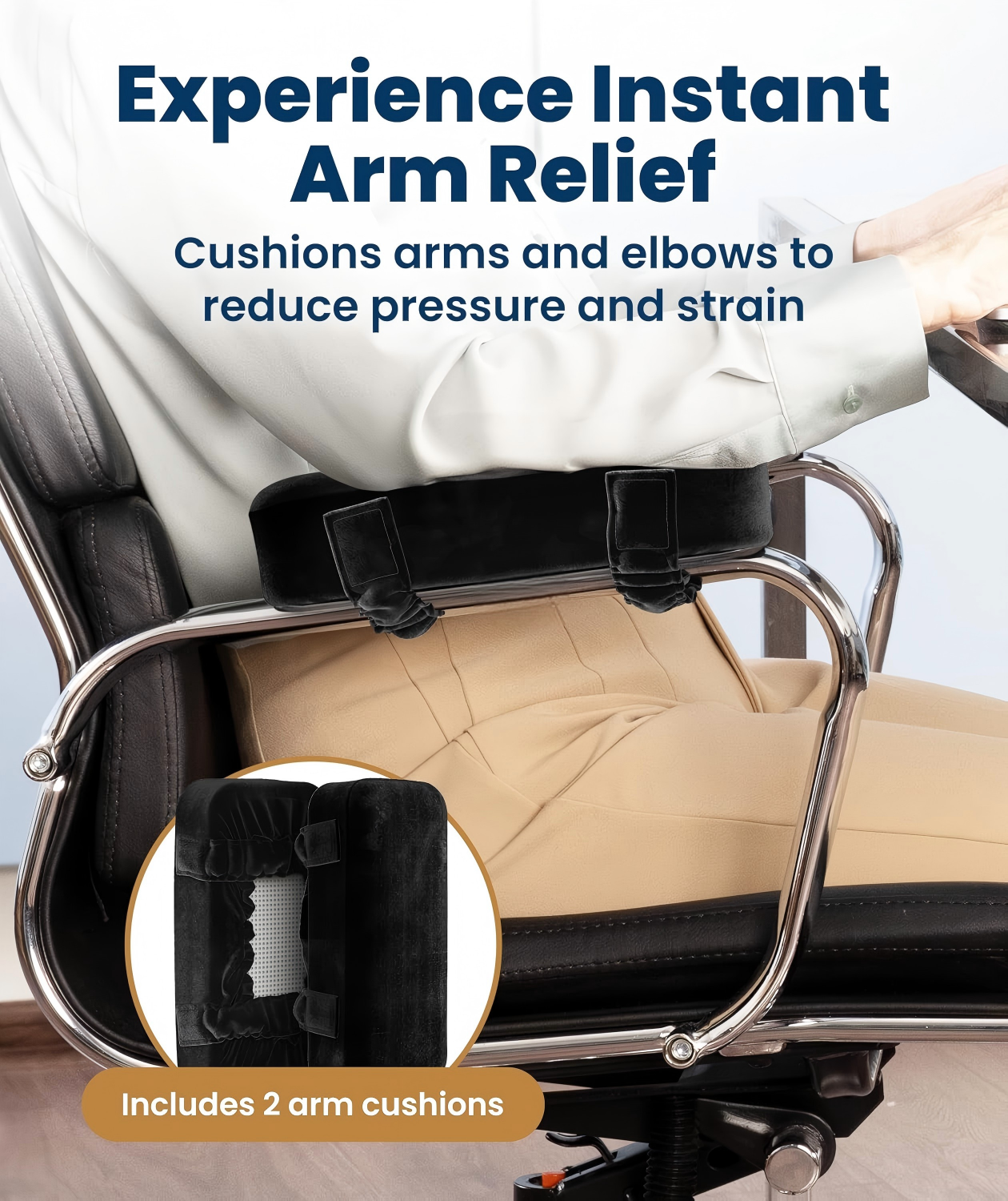 Office Chair & Wheelchair Arm Pads - Memory Foam ArmRest Covers, Arm Pillow Seat Cover Cushions & Protectors to Relieve Pressure for Elbows (Set of 2)
