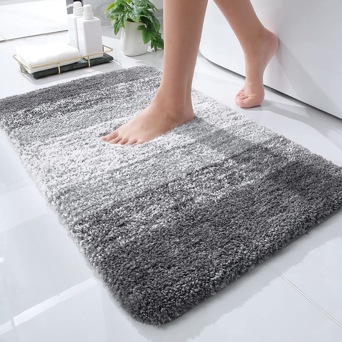 Luxury Bathroom Rug Mat, Extra Soft and Absorbent Microfiber Bath Rugs, Non-Slip Plush Shaggy Bath Carpet, Grey
