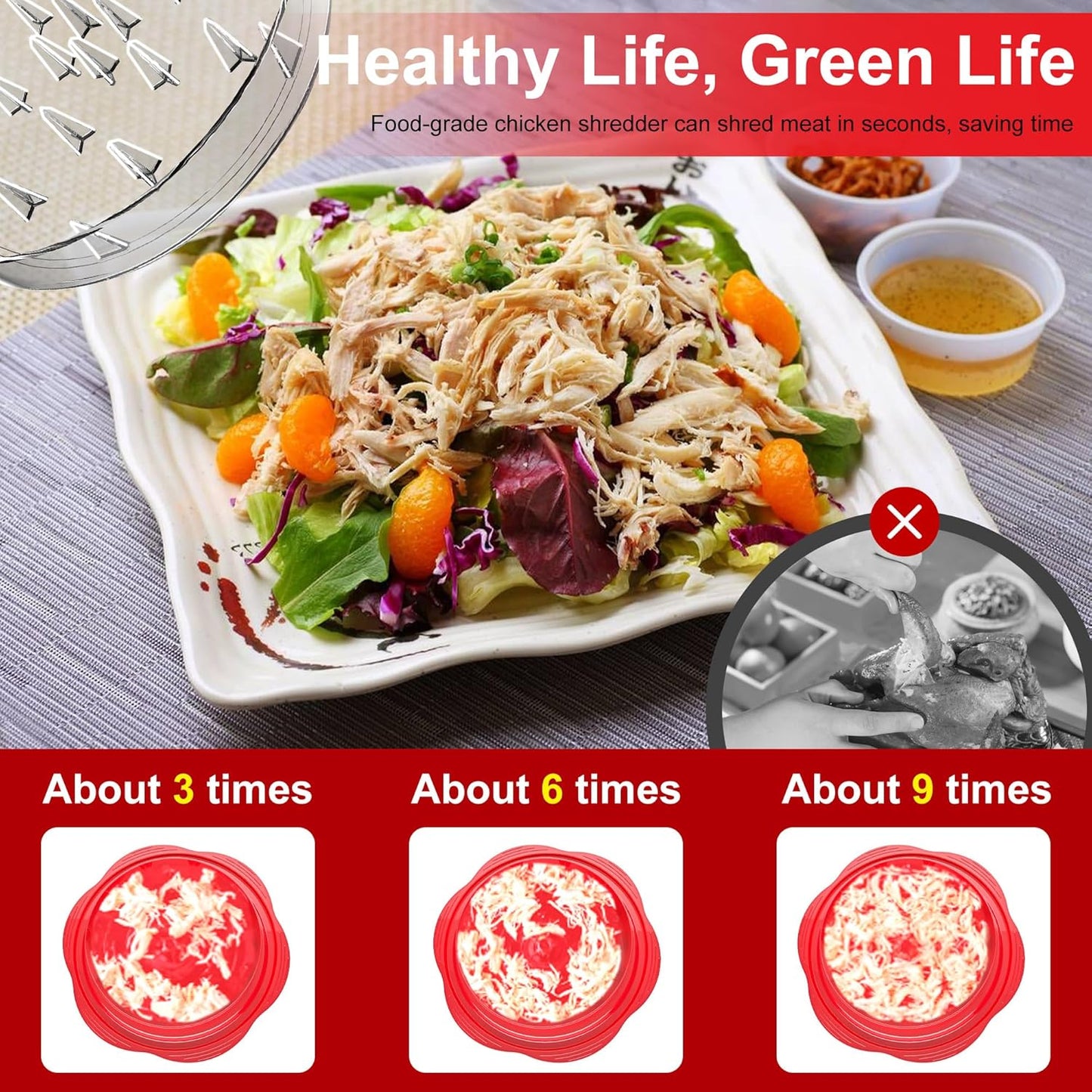Chicken Shredder with Brush, Visible Meat Shredder Machine, Anti-Slip Strip, Ergonomic Handle, BPA Free, Suitable for Pork Beef Chicken,Red
