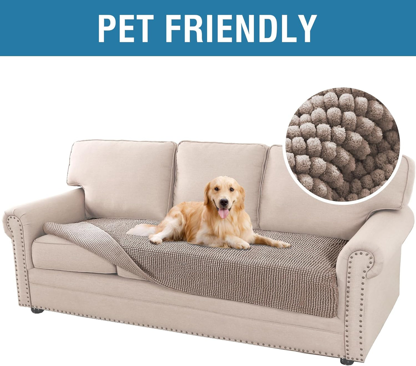Plush Chenille Dog Bed Cover Thick Soft Sofa Cover for Cushion Couch Anti Slip Couch Cover Water Resistant Furniture Protector for Dog, Pet, Cat,Sand