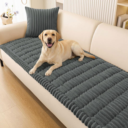Couch Cover for Dogs Washable, Non Slip Fuzzy Pet Couch Covers for 3 Cushion Sofa Pet Friendly, Thick Soft Sofa Slipcovers Cushion Protector, Dark Grey