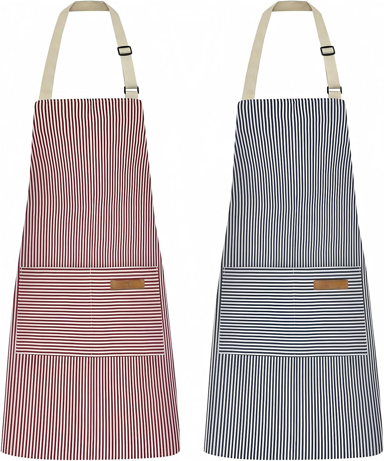2 Pack Kitchen Cooking Aprons, Adjustable Bib Soft Chef Apron with 2 Pockets for Men Women(Blue/Pink)