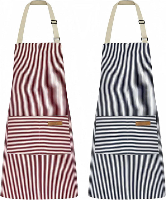 2 Pack Kitchen Cooking Aprons, Adjustable Bib Soft Chef Apron with 2 Pockets for Men Women(Blue/Pink)