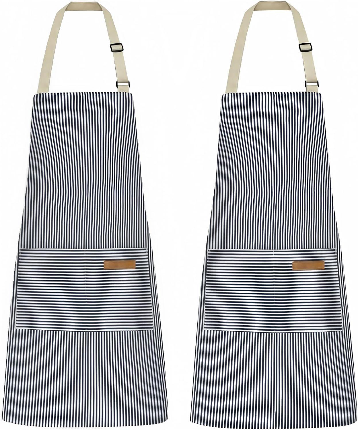 2 Pack Kitchen Cooking Aprons, Adjustable Bib Soft Chef Apron with 2 Pockets for Men Women(Blue/Blue)