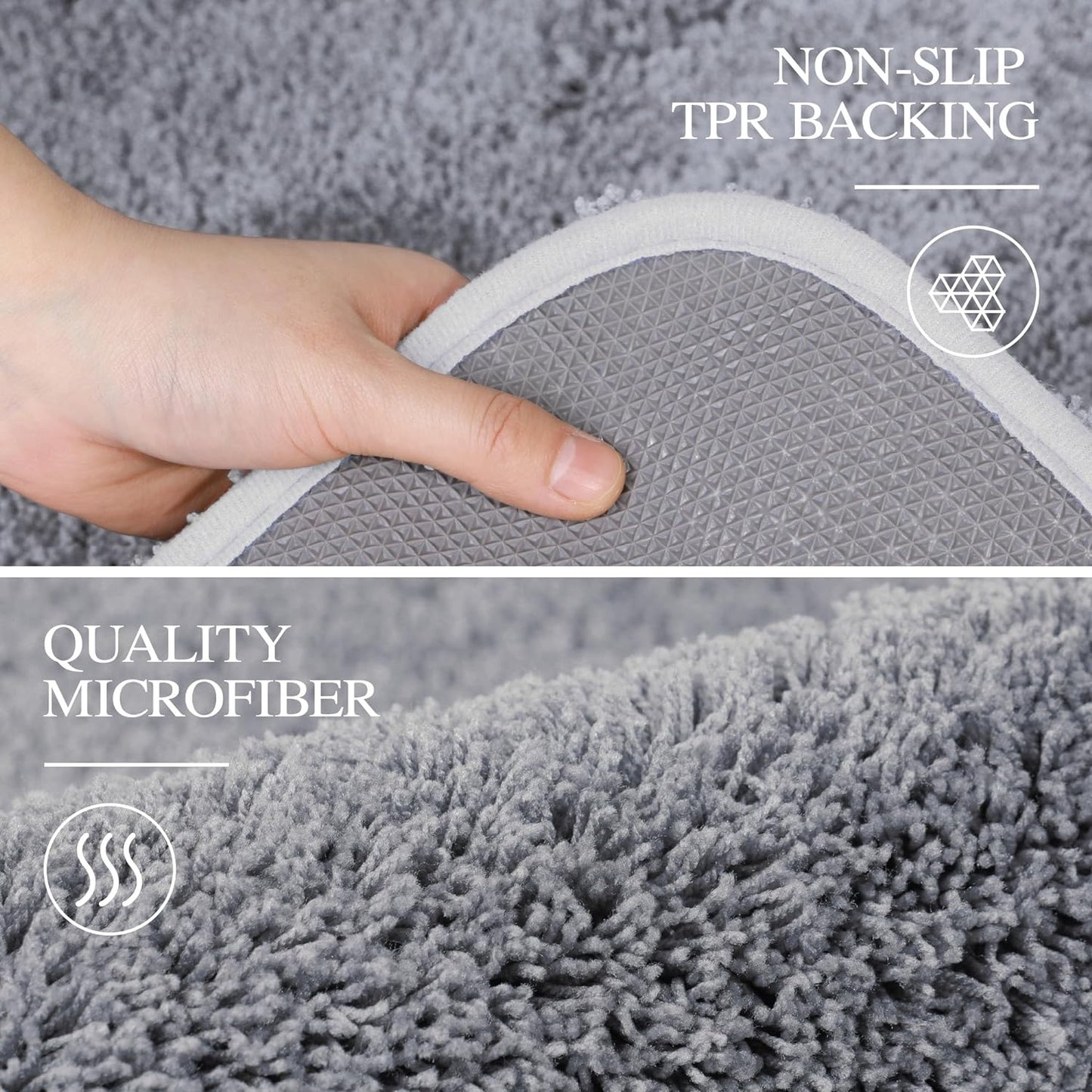 Bath Rug for Bathroom Non Slip Bathroom Mat Water Absorbent Soft Microfiber Shaggy Bathroom Rug Machine Washable Bath Mat,Grey