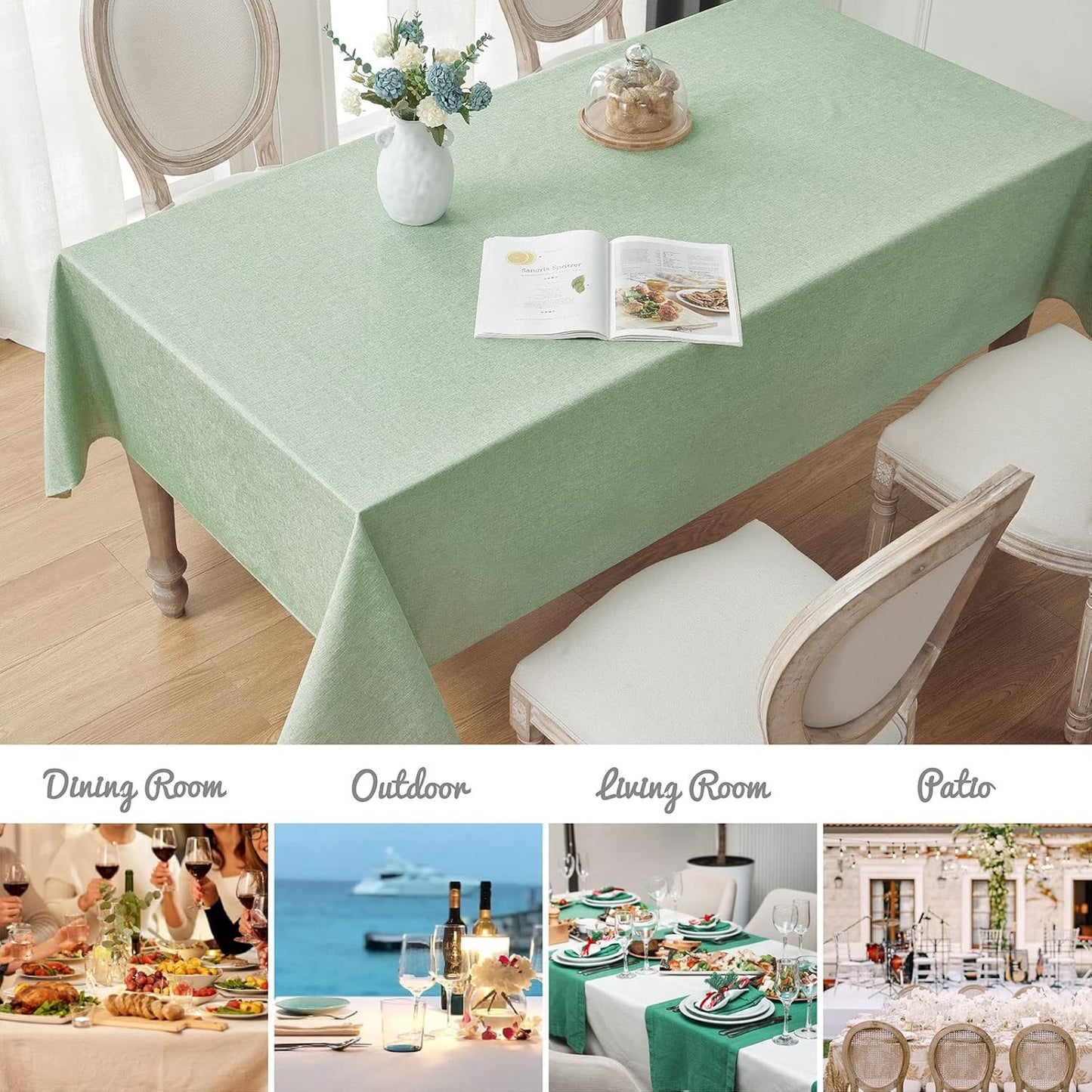 Tablecloths, Waterproof Table Cloth, Linens Wrinkle Free Anti-Fading, Rustic Table Cover Decoration for Kitchen Dinning Christmas,Green