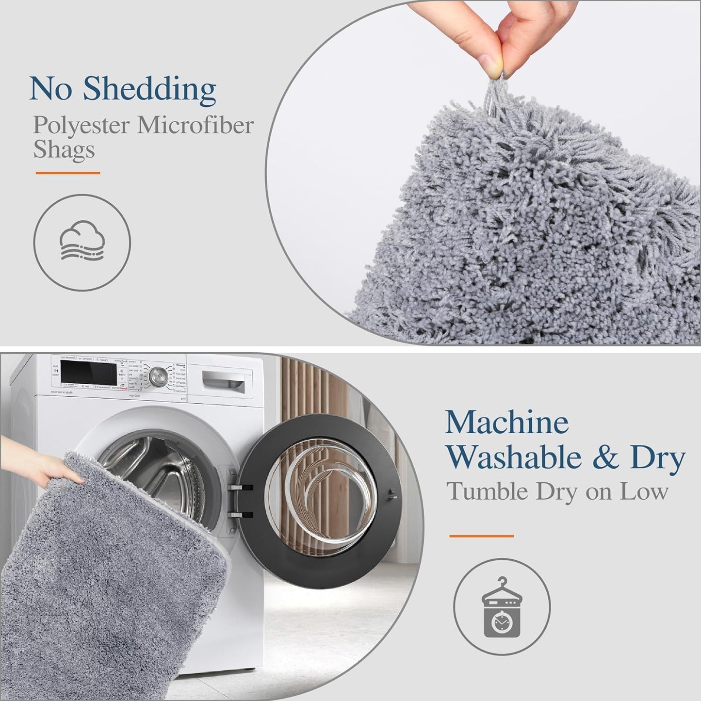 Bath Rug for Bathroom Non Slip Bathroom Mat Water Absorbent Soft Microfiber Shaggy Bathroom Rug Machine Washable Bath Mat,Grey