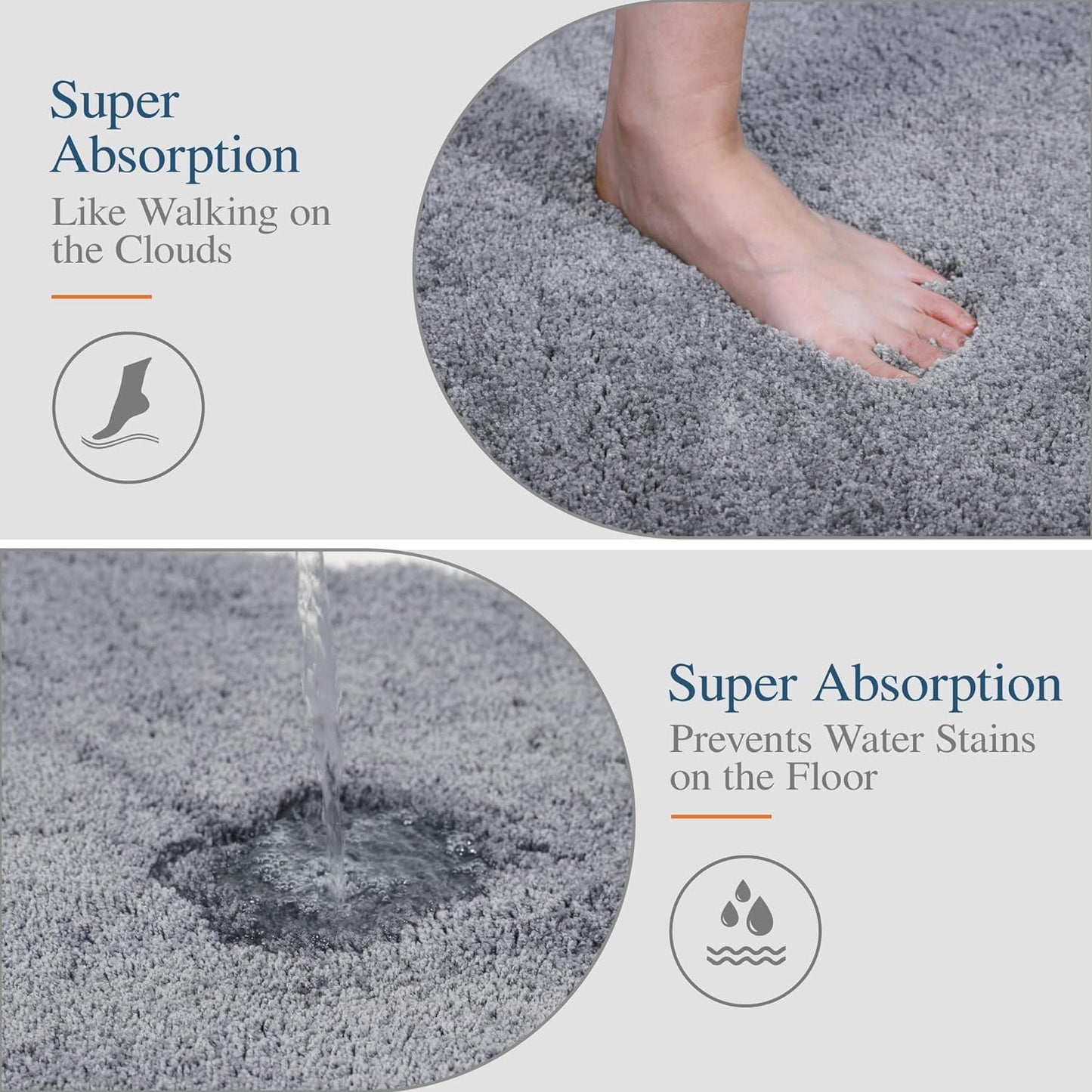 Bath Rug for Bathroom Non Slip Bathroom Mat Water Absorbent Soft Microfiber Shaggy Bathroom Rug Machine Washable Bath Mat,Grey