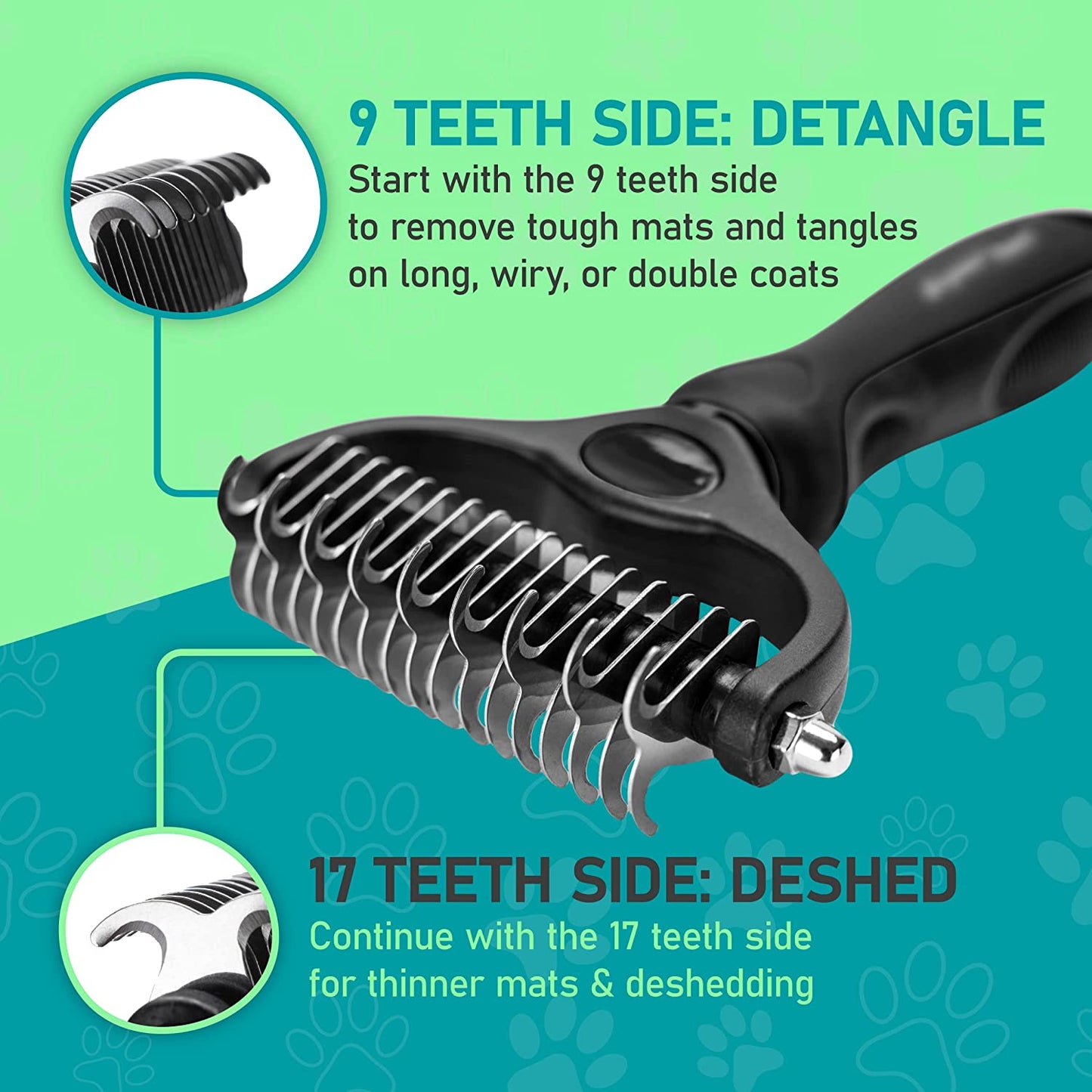 Pet Grooming Brush - Double Sided Shedding and Dematting Undercoat Rake Comb for Dogs and Cats,Extra Wide, Black