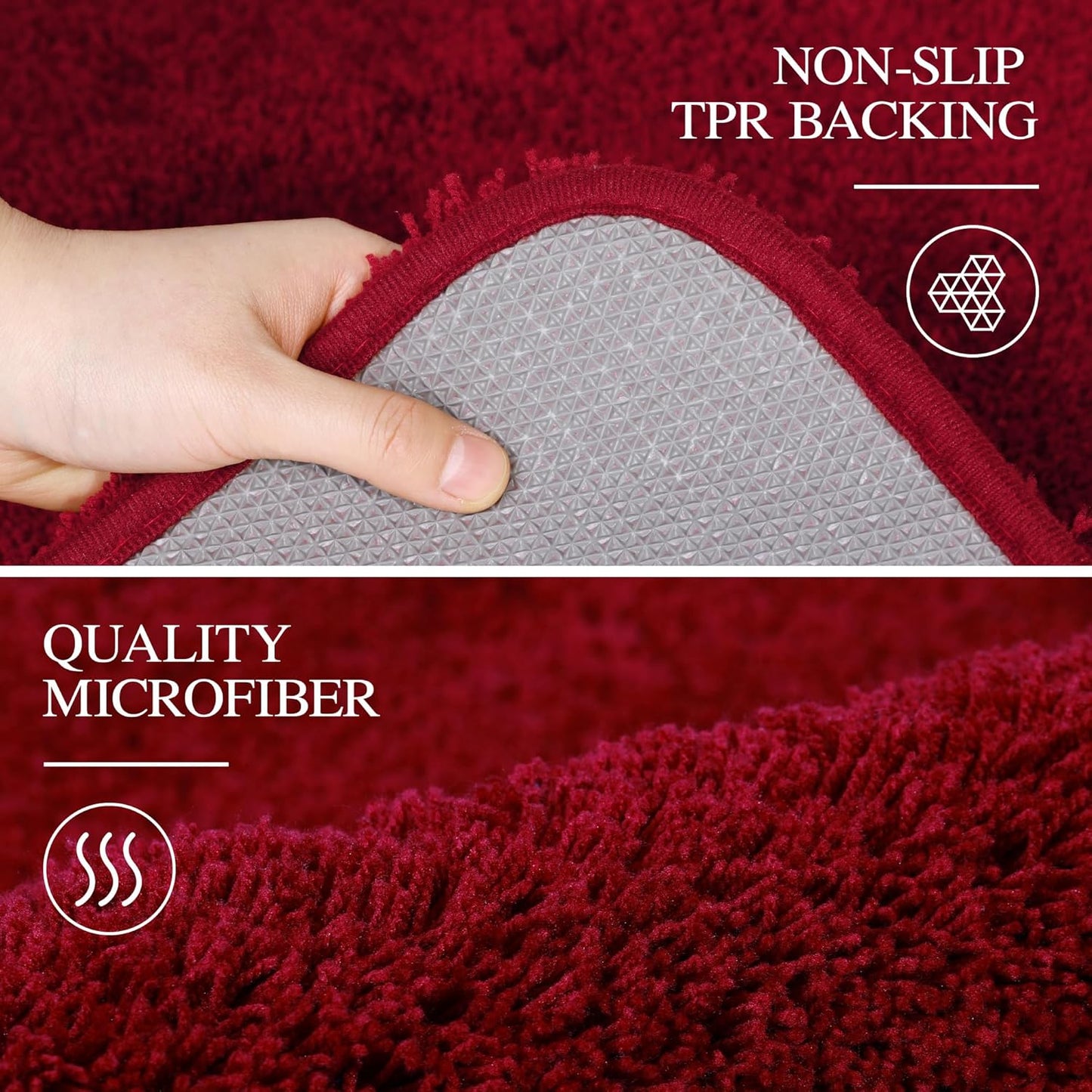 Bath Rug for Bathroom Non Slip Bathroom Mat Water Absorbent Soft Microfiber Shaggy Bathroom Rug Machine Washable Bath Mat,Red
