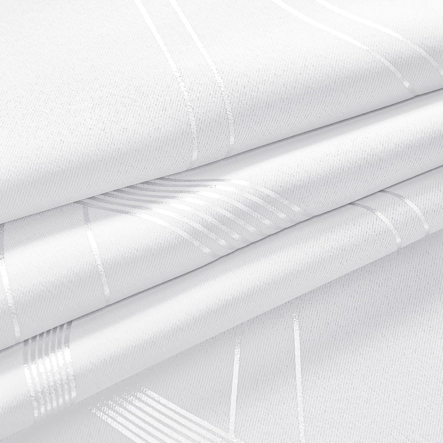 Silver Wave Print Blackout Curtains - Thermal Insulated & Noise‑Reducing Grommet Drapes for Bedroom & Living Room,  2 Panels ,White