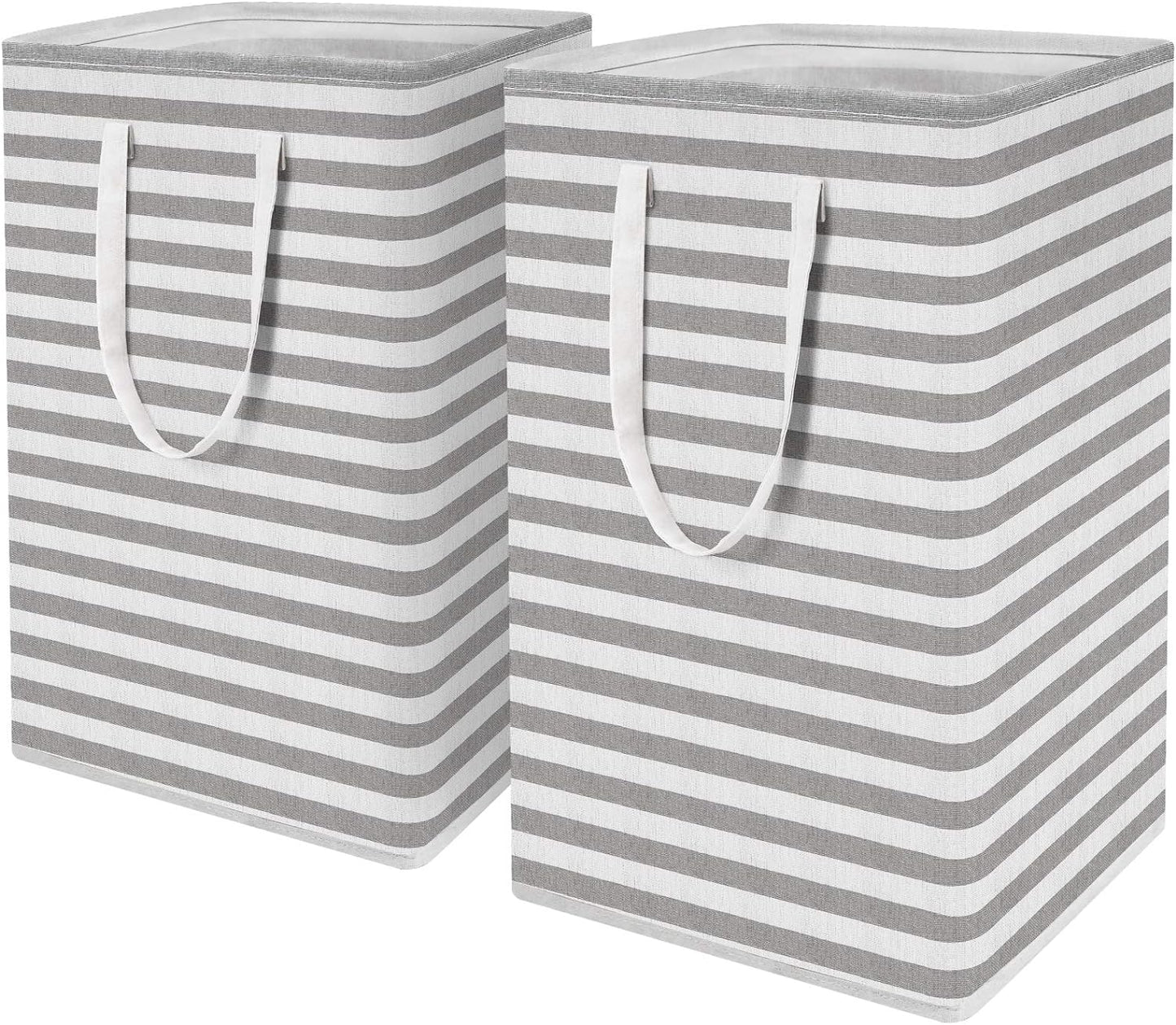 2-Pack Large Laundry Basket, Waterproof, Freestanding Laundry Hamper, Collapsible Tall Clothes Hamper with Extended Handles for Clothes Toys (Stripe)