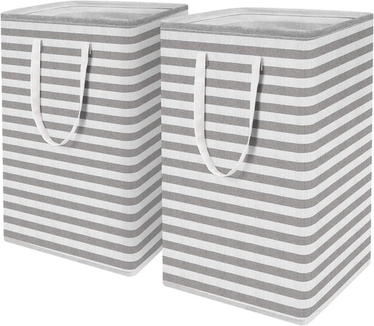 2-Pack Large Laundry Basket, Waterproof, Freestanding Laundry Hamper, Collapsible Tall Clothes Hamper with Extended Handles for Clothes Toys (Stripe)