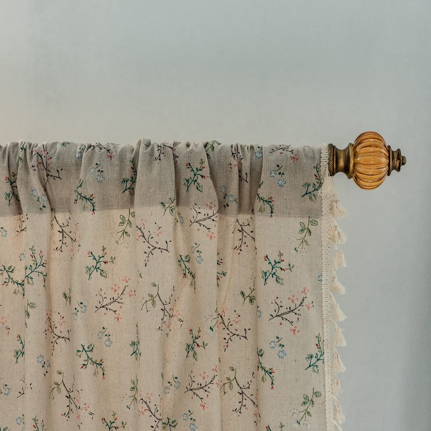 Bohemian style gardenia tassels with semi shading and rod piercing curtains, living room, bedroom, 2 pieces