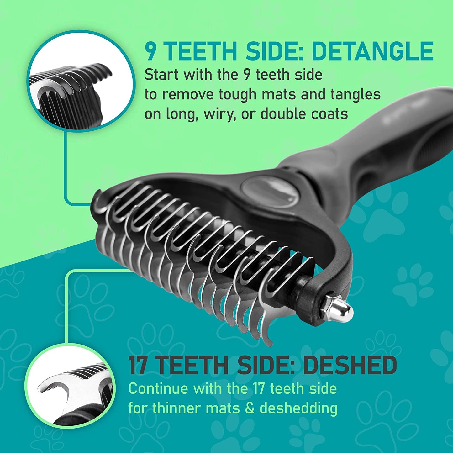 Pet Grooming Brush - Double Sided Shedding and Dematting Undercoat Rake Comb for Dogs and Cats,Extra Wide,Grey