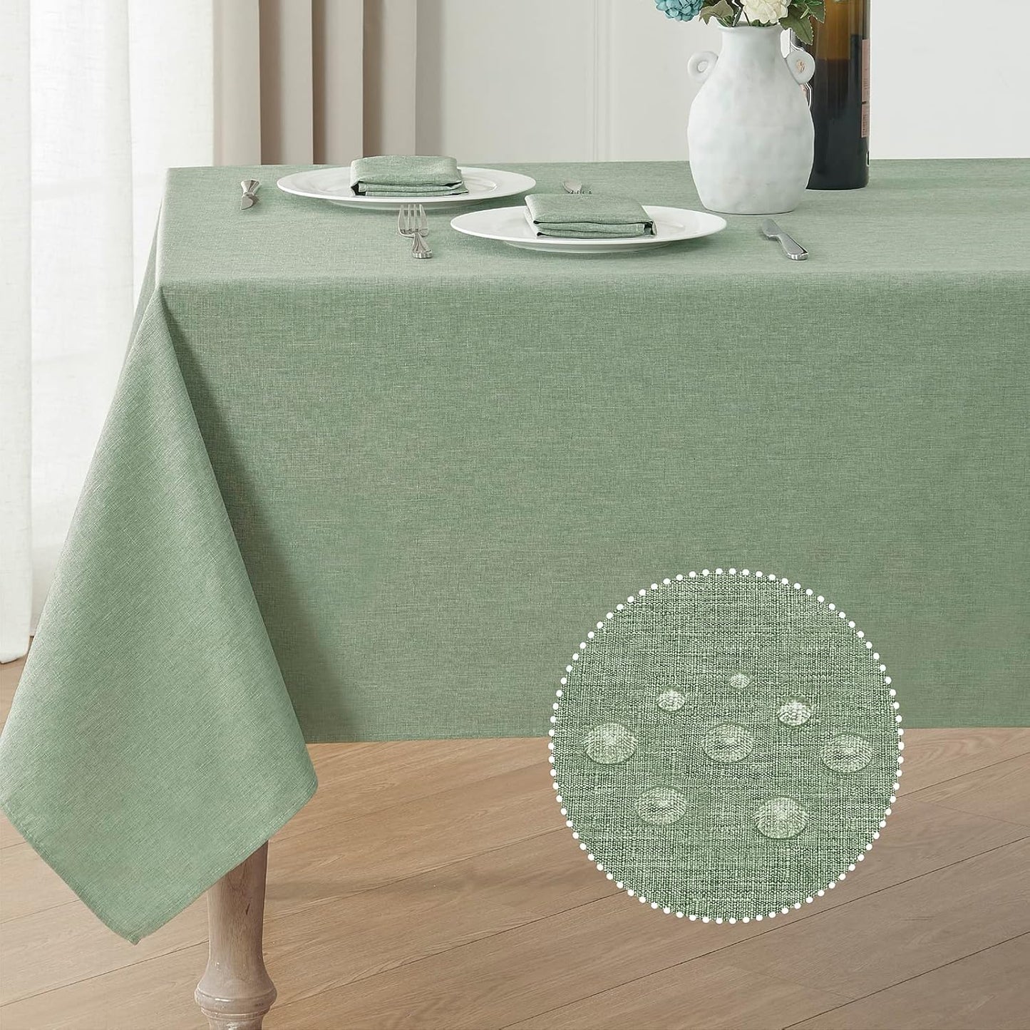 Tablecloths, Waterproof Table Cloth, Linens Wrinkle Free Anti-Fading, Rustic Table Cover Decoration for Kitchen Dinning Christmas,Green
